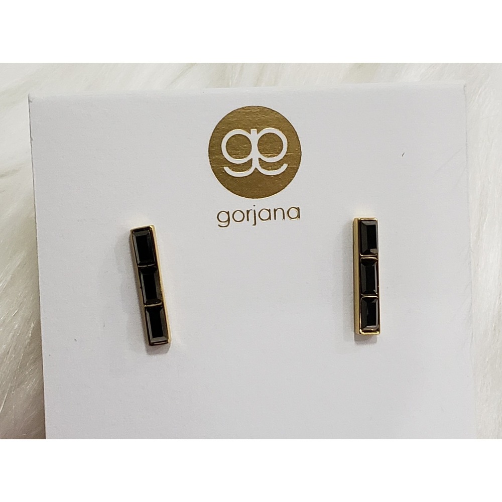 NEW Gorjana Small DESI BAR STUD EARRINGS JET HEMATITE STONE CRYSTAL BLACK‎ STONE